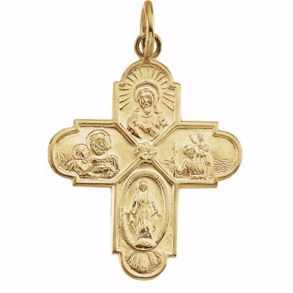 14K Yellow Four-Way Cross Medal
